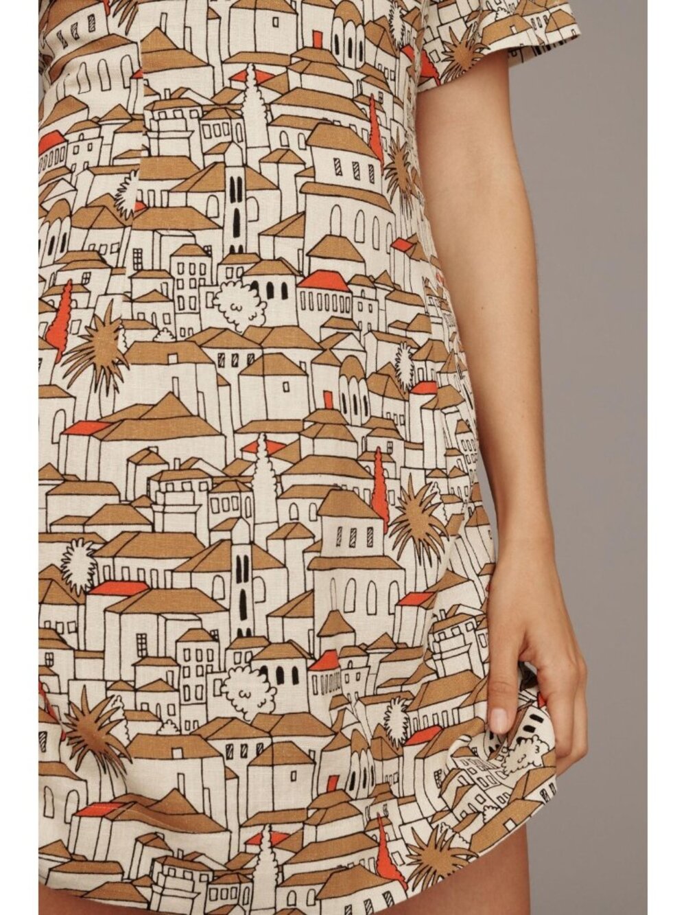 Printed Short Dress in Beige and Brown - Women